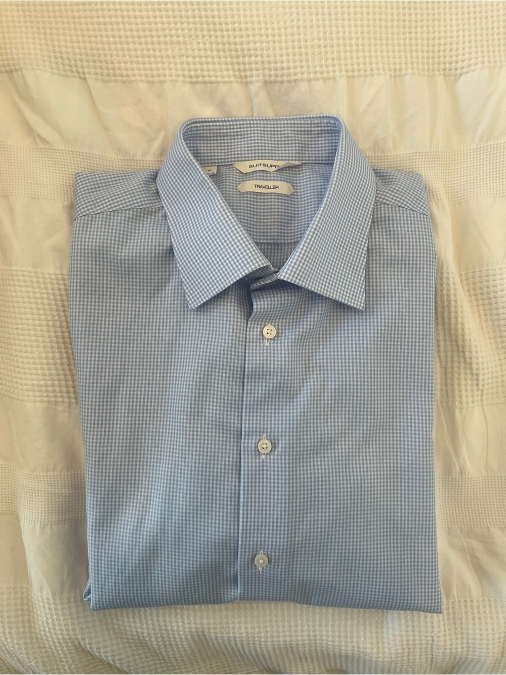 Men’s Suitsupply Light Blue Check Cotton Dress Shirt - Size 43/17